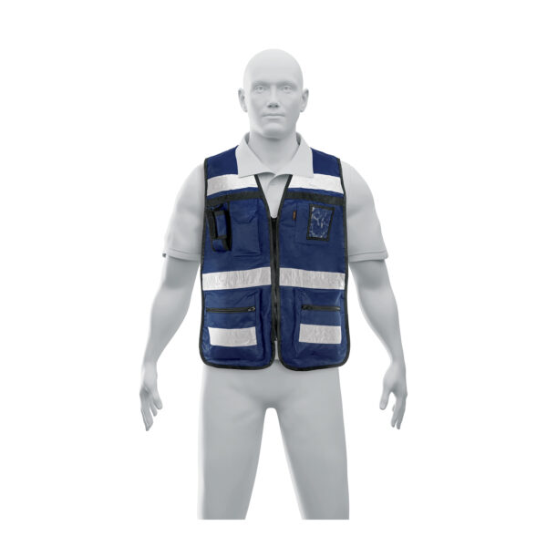 Chaleco brigadista c/cintas reflejante azul marino mca. Truper 14667 mod. Chs-900am