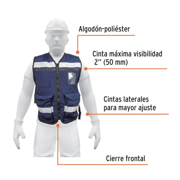 Chaleco brigadista c/cintas reflejante azul marino mca. Truper 14667 mod. Chs-900am - Imagen 2