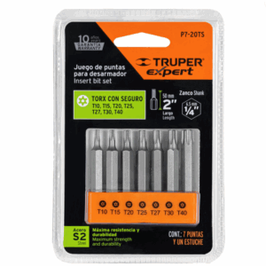 JUEGO DE 7 PUNTAS TORX COMBINADAS C/SEGURO LARGO 2', EXPERT, 17813