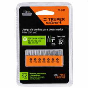 JUEGO DE 7 PUNTAS TORX COMBINADAS C/SEGURO LARGO 1', EXPERT, 17797