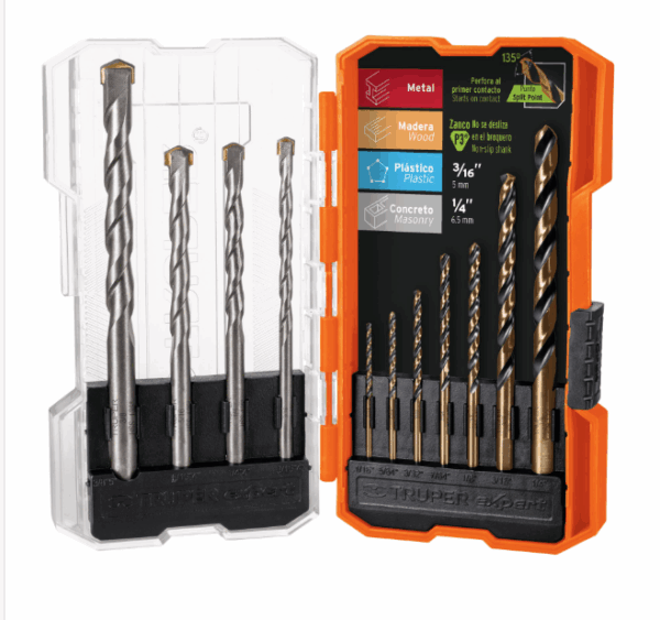JUEGO DE 11 BROCAS PARA METAL Y CONCRETO EN ESTUCHE, TRUPER, 11335.