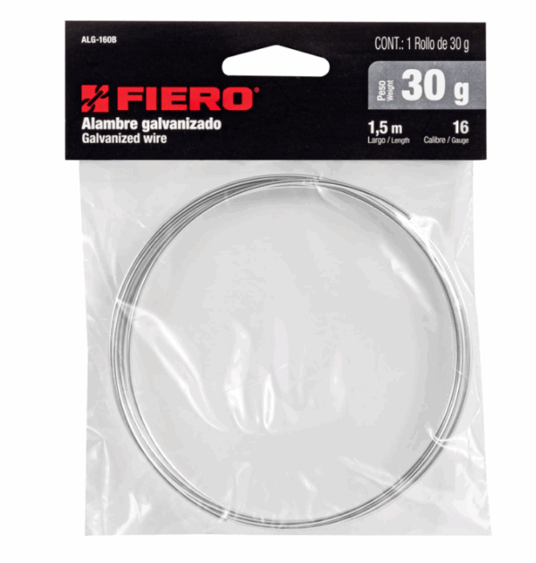 FIERO ROLLO DE 30 g DE ALAMBRE GALVANIZADO CALIBRE 16, EN BOLSA, 45117.