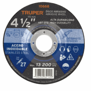 TRUPER DISTO TIPO 27 DE 4-1/2' x 6.5 mm DESBASTE ACERO INOXIDABLE, 10668.