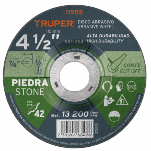 TRUPER DISCO TIPO 42 DE 4-1/2' x 3.2 mm PARA CORTE DE PIEDRA, 11555.