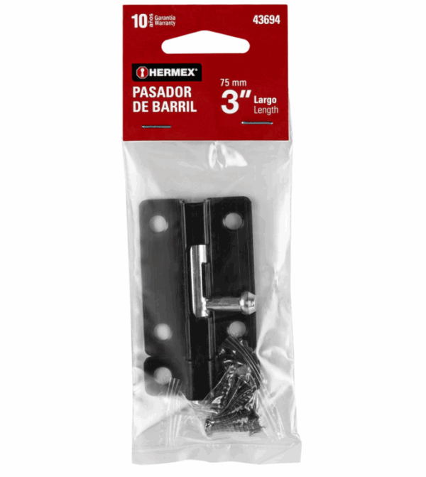 PASADOR DE BARRIL 3' DE ACERO ACABADO NEGRO, HERMEX, 43694.