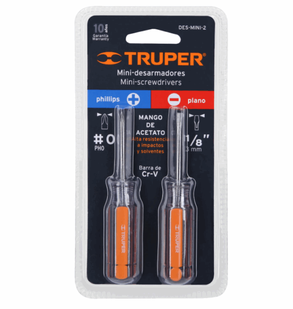 DÚO DE MINI DESARMADORES DE MANGO DE ACETATO, TRUPER 14199