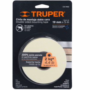 CINTA DOBLE CARA DE 19 mm x 5 m, Truper, 11725
