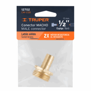 CONECTOR 1/2' MACHO DE LATON SOLIDO PARA MANGUERA, Truper, 12702