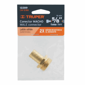 CONECTOR 5/8' MACHO DE LATON SOLIDO PARA MANGUERA, Truper, 12289
