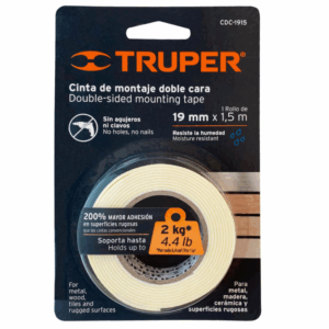 CINTA DOBLE CARA DE 19 mm x 1.5 m, Truper, 11724