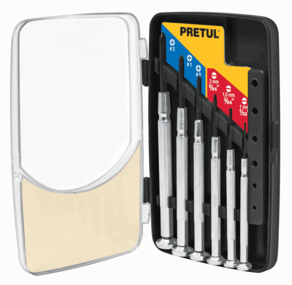 JUEGO CON  6 DESARMADORES DE PRECISIÓN MANGO METÁLICO, Pretul,21382 - Imagen 2