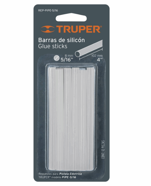 Truper BLÍSTER CON 12 BARRAS DE SILICON DE REPUESTO PARA PIPE-5/16, 17537