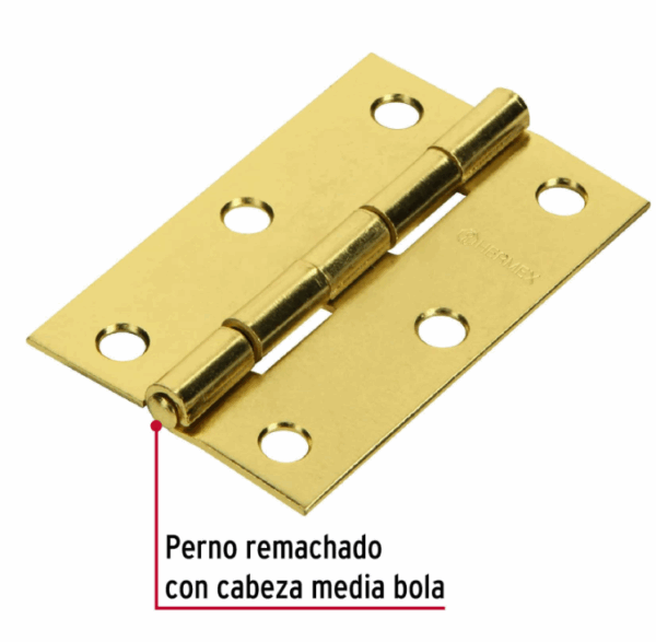 Hermex, BOLSA CON 2 BISAGRAS RECTANGULARES 2-1/2', ACERO LATONADO, 43208 - Imagen 3