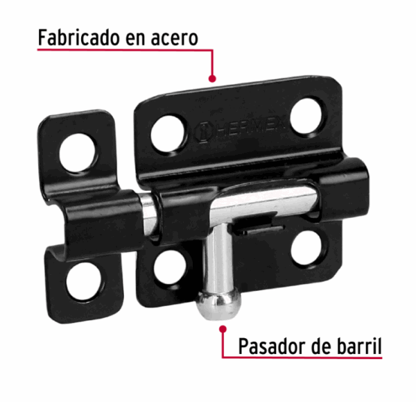PASADOR DR BARRIL 2' DE ACERO ACABADO NEGRO, Hermex, 43693 - Imagen 3