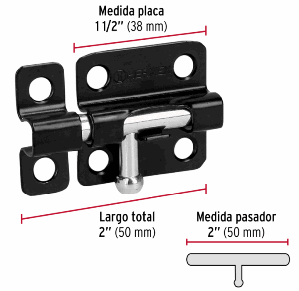 PASADOR DR BARRIL 2' DE ACERO ACABADO NEGRO, Hermex, 43693 - Imagen 2