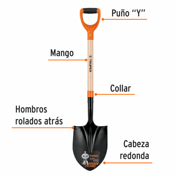 PALA REDONDA T-2000, PUÑO 'Y', Truper, 17160 - Imagen 2