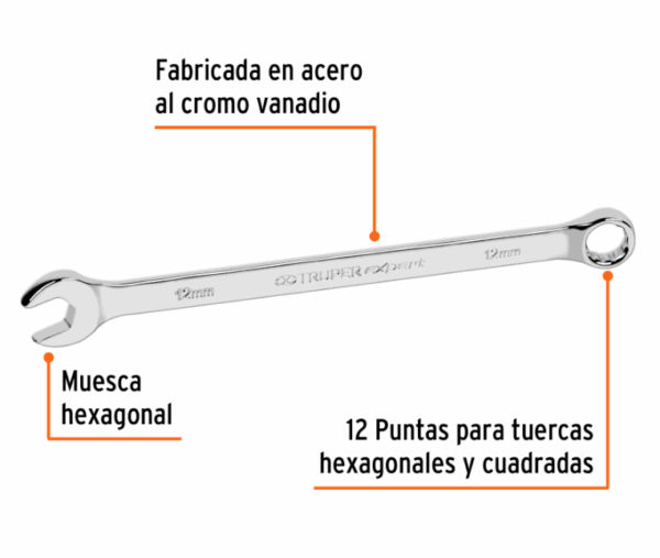 LLAVE COMBINADA EXTRALARGA 12 mm x 193 mm DE LARGO, Expert, 15616 - Imagen 2