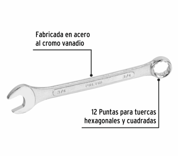LLAVE COMBINADA 3/4' x 230 mm DE LARGO, Pretul, 21888 - Imagen 2