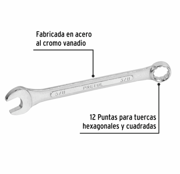 LLAVE COMBINADA 5/8' x 200 mm DE LARGO, Pretul, 21886 - Imagen 2