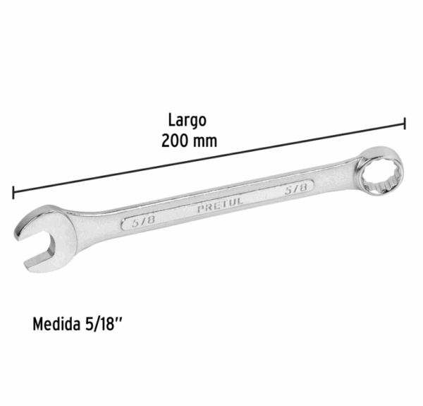 LLAVE COMBINADA 5/8' x 200 mm DE LARGO, Pretul, 21886 - Imagen 3