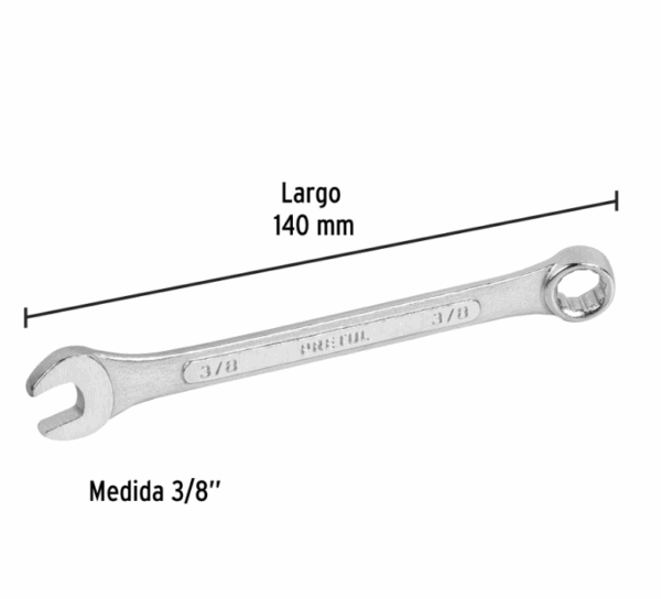 LLAVE COMBINADA 3/8' x 140 mm DE LARGO, Pretul, 21882 - Imagen 3