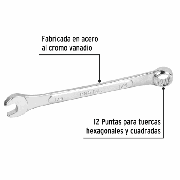 LLAVE COMBINADA 1/4' x 100 mm DE LARGO, Pretul,21880 - Imagen 2