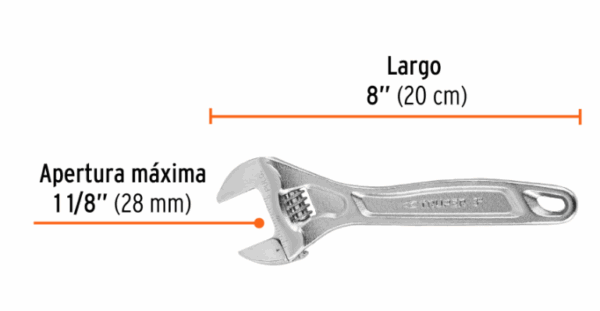 LLAVE AJUSTABLE (perico) 8' PROFESIONAL CROMADA, Expert, 15506 - Imagen 3