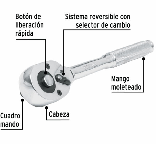 MATRACA CUADRO 1/2' CABEZA DE PERA LIBERACION RAPIDA, Pretul, 21152 - Imagen 2