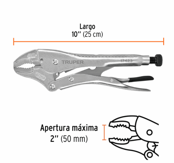 PINZA DE PRESIÓN 10' MORDAZA CURVA, Truper,17423 - Imagen 2