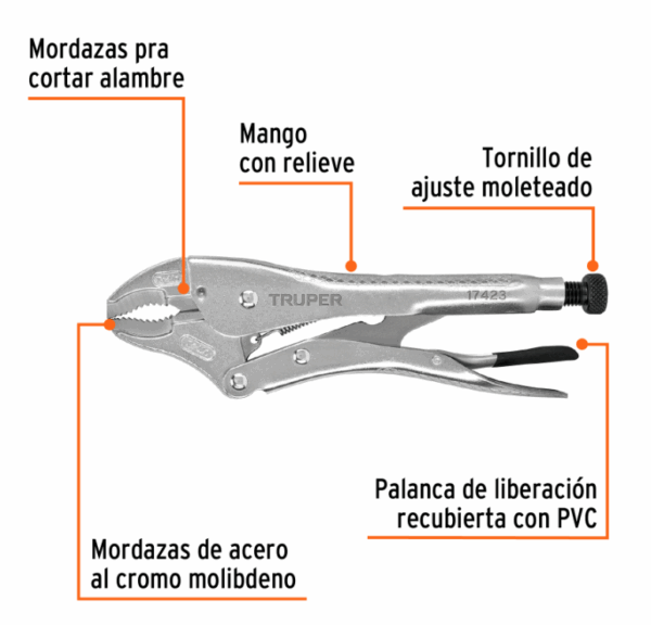 PINZA DE PRESIÓN 10' MORDAZA CURVA, Truper,17423 - Imagen 3
