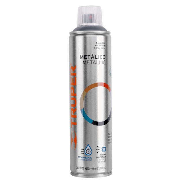 TRUPER PINTURA EN AEROSOL, CROMO METÁLICO, BOTE ESBELTO, 400 ml,19053