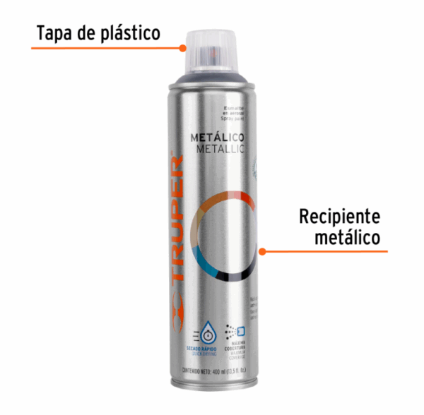 TRUPER PINTURA EN AEROSOL, CROMO METÁLICO, BOTE ESBELTO, 400 ml,19053 - Imagen 2