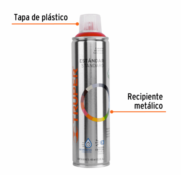 TRUPER EN AEROSOL, ROJO SEGURIDAD, BOTE ESBELTO, 400 ml,12732 - Imagen 2
