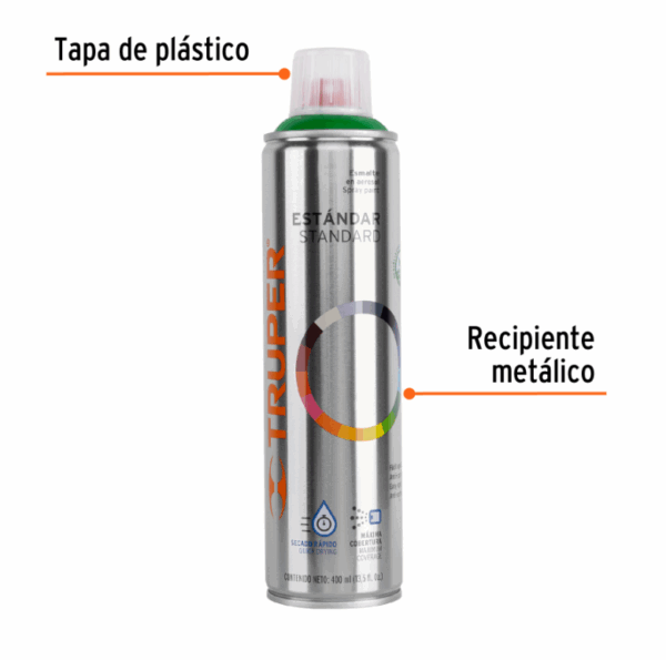 TRUPER PINTURA EN AEROSOL, VERDE ECOLÓGICO, BOTE ESBELTO, 400 ml,19048 - Imagen 2