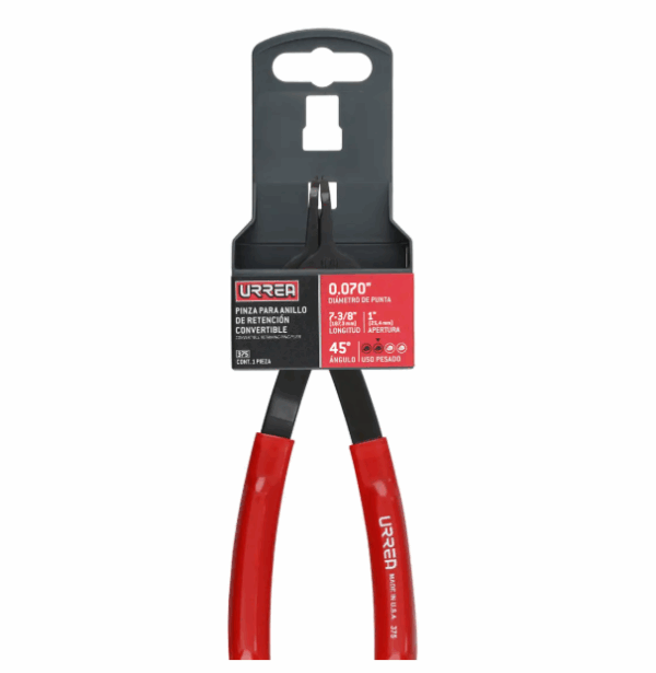 PINZA PARA ANILLO DE RETENCIÓN CONVERTIBLE CON MARIPOSA .070 ANGULO DE 45° Urrea, 375
