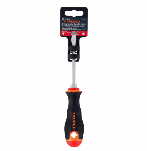 DESARMADOR PLANO 1/4' x 4' MANGO COMFORT GRIP, Truper,13998