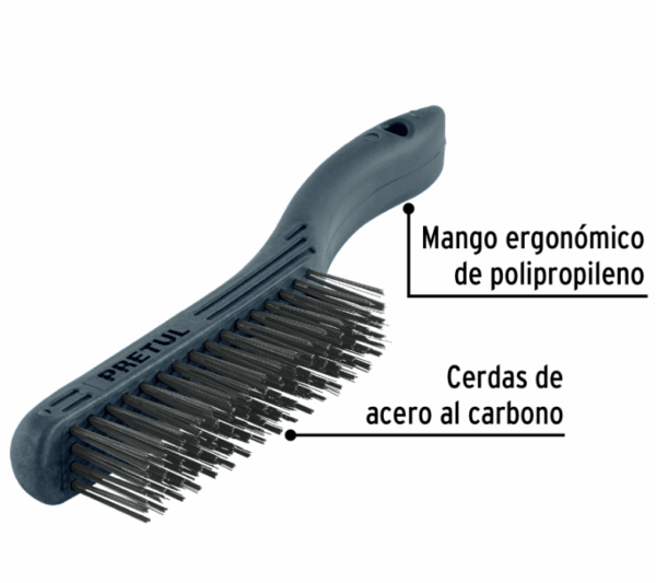 CEPILLO DE ALAMBRE 64 PINCELES DE ACERO AL CARBONO, Pretul, 20653 - Imagen 2