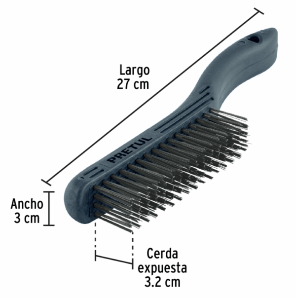CEPILLO DE ALAMBRE 64 PINCELES DE ACERO AL CARBONO, Pretul, 20653 - Imagen 3