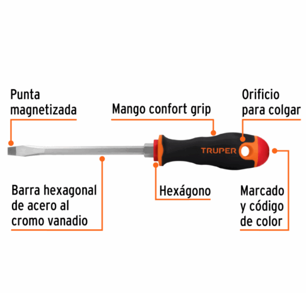 DESARMADOR PLANO 5/16' x 6' MANGO COMFORT GRIP, TRUPER, 14006 - Imagen 2