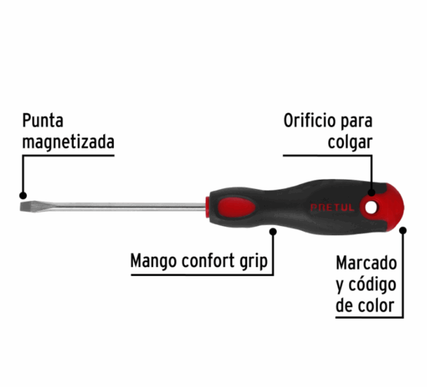 DESARMADOR PLANO 1/4' x 6' MANGO COMFORT GRIP, Truper,14000 - Imagen 3