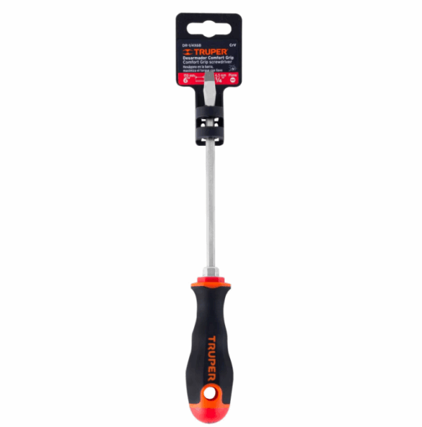 DESARMADOR PLANO 1/4' x 6' MANGO COMFORT GRIP, Truper,14000