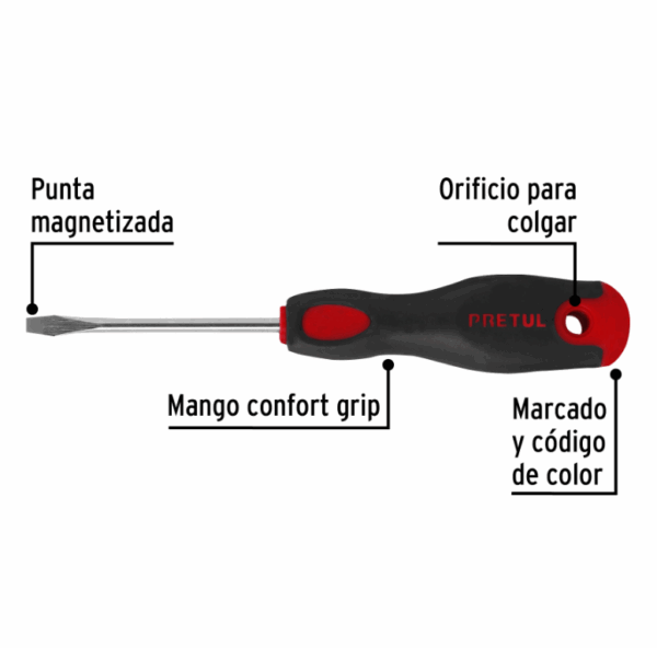 DESARMADOR PLANO 3/16 x 3' MANGO COMFORT GRIP, Pretul,21478 - Imagen 3