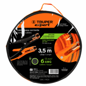 CABLES PASA CORRIENTE 3.5 m, 350 A, 6 AWG, CON FUNDA, Expert,17544