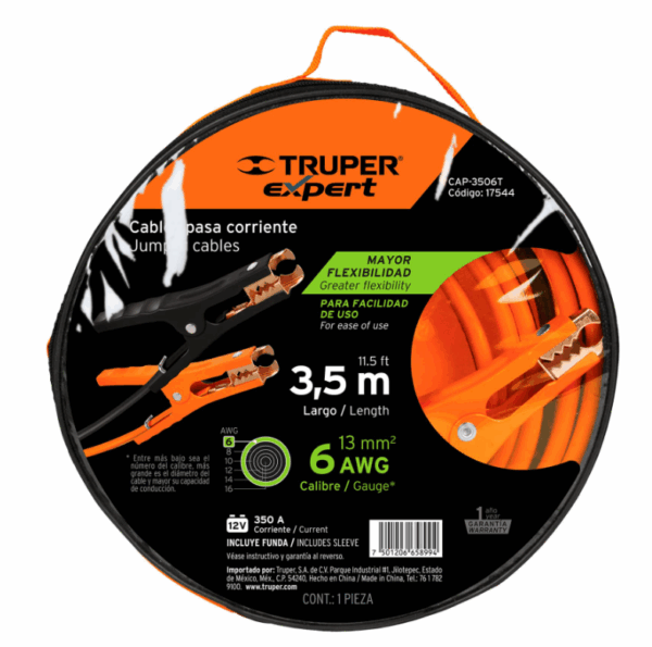 CABLES PASA CORRIENTE 3.5 m, 350 A, 6 AWG, CON FUNDA, Expert,17544