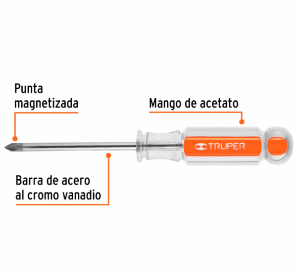 DESARMADOR DE CRUZ 3/16' x 3' MANGO DE ACETATO, Truper,14062 - Imagen 3