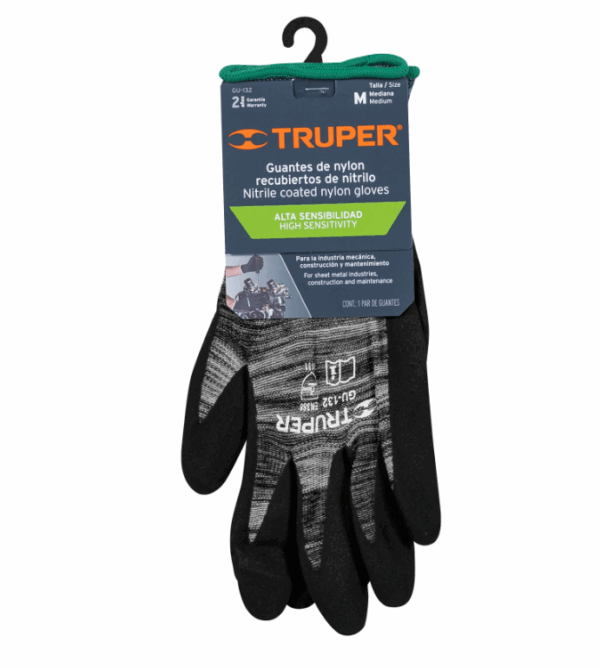 GUANTES DE NYLON RECUBIERTOS DE NITRILO ARENOSO, M, TRUPER,17064