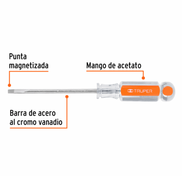 DESARMADOR GABINET 3/16' x 4' MANGO DE ACETATO, Truper, 14032 - Imagen 3