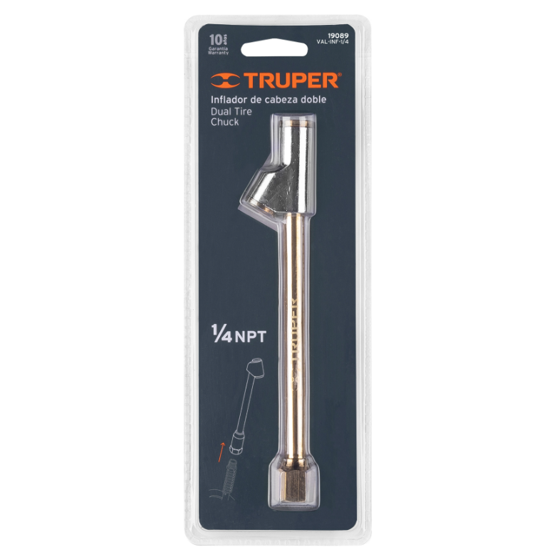 INFLADOR DE CABEZA DOBLE, CUERDA 1/4 NPT, Truper, 19089