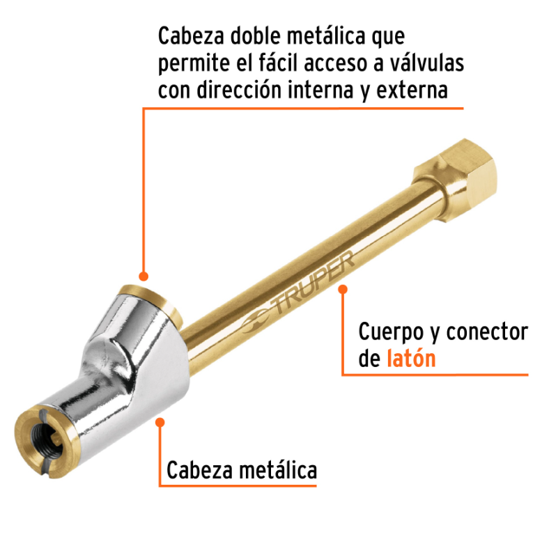 INFLADOR DE CABEZA DOBLE, CUERDA 1/4 NPT, Truper, 19089 - Imagen 2