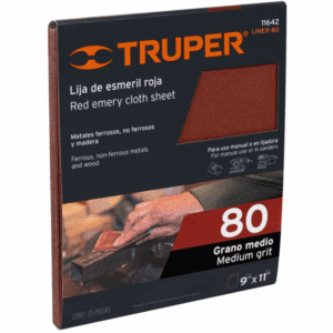 LIJA DE ESMERIL ROJA GRANO 80 DE OXIDO DE ALUMINIO, truper,11642